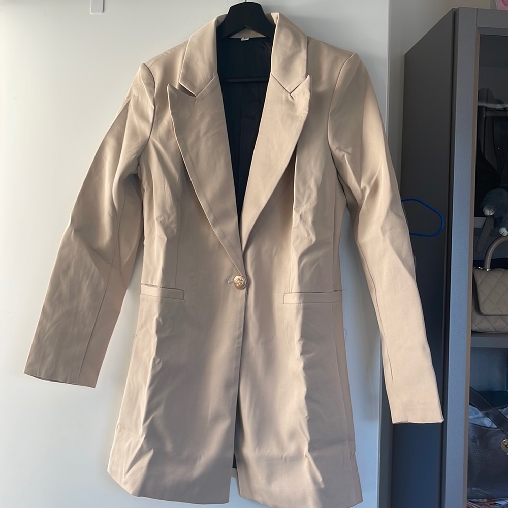 Zara style women blazer dress in tan color